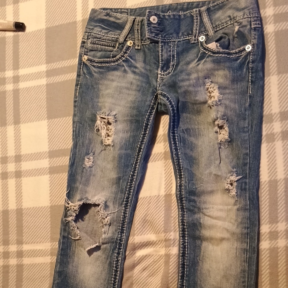 Amethyst Jeans Distressed Blue Boot Cut